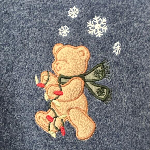 Christmas teddy bear full zip fleece shirt ugly sweater embroidered holiday XL - Picture 6 of 11